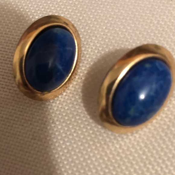 1990s Gold and Blue Oval Earrings- 94A $15 or $12 w/offer - Picture 1 of 2
